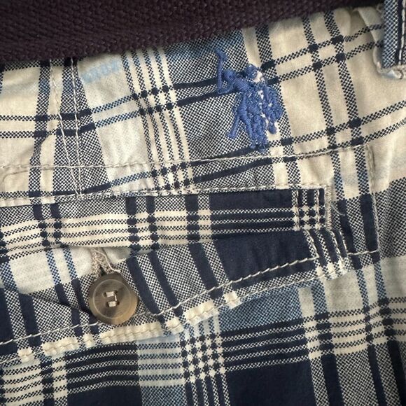 US Polo Assn Plaid Soft Canvas Belted Cargo Shorts Men's Size 36 Blue/ White - Picture 5 of 6